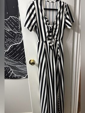 Large Forest Ink Stripe Tie-Front Maxi Dress